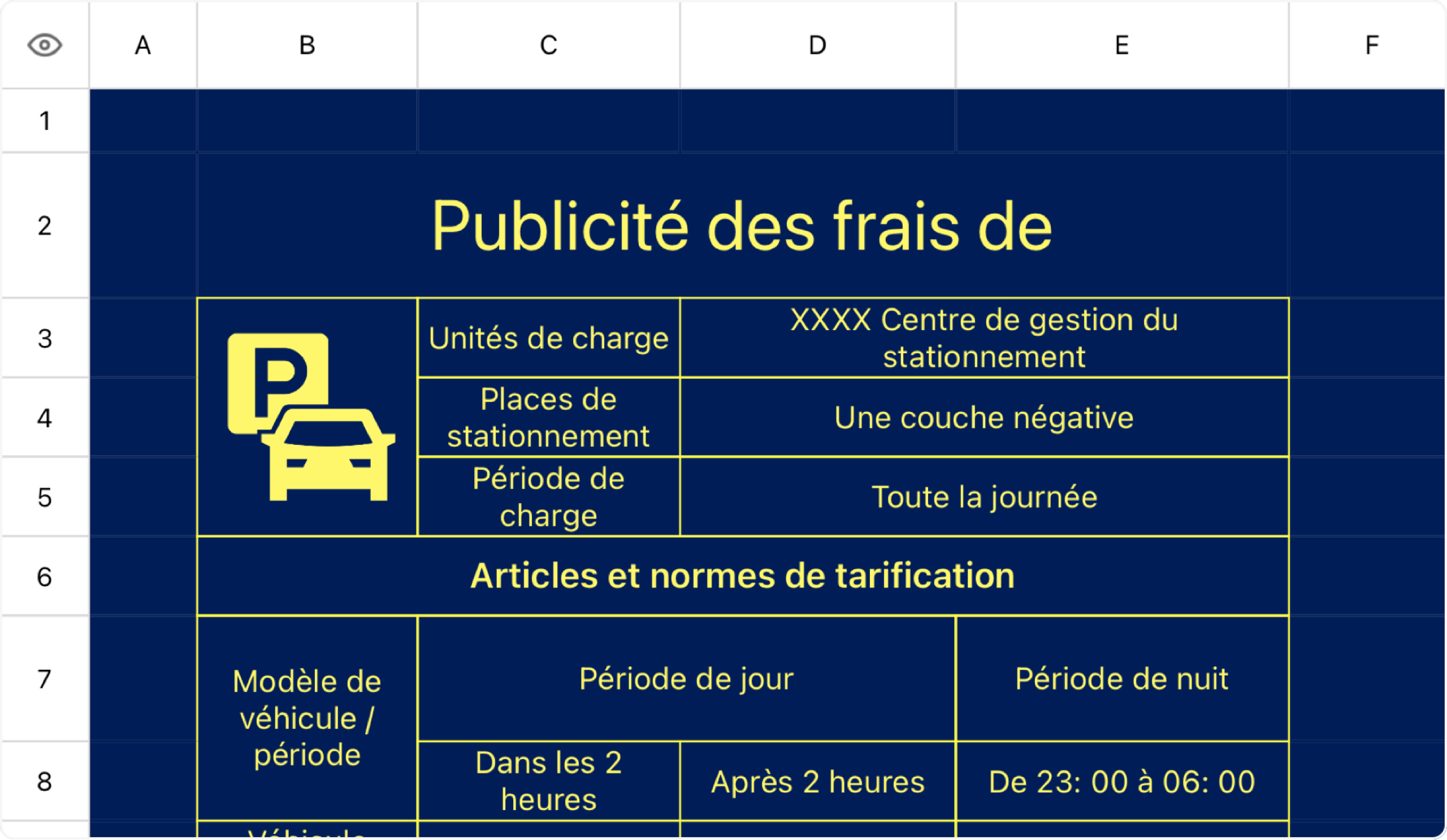 Publicité des frais de stationnement